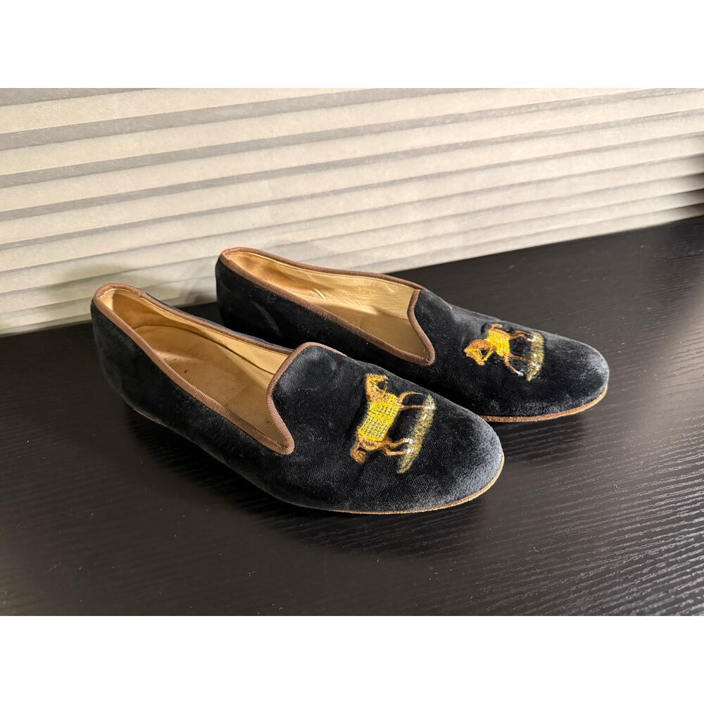 Stubbs & Wootton Horse Needlepoint Velvet Loafers Black Women’s Size 9 - Picture 5 of 10